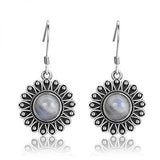 Moonstone Drop Earrings 925 Silver Flower Women's Jewelry