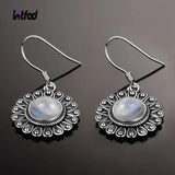 Moonstone Drop Earrings 925 Silver Flower Women's Jewelry