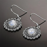 Moonstone Drop Earrings 925 Silver Flower Women's Jewelry