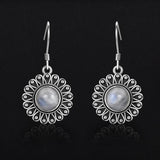 Moonstone Drop Earrings 925 Silver Flower Women's Jewelry