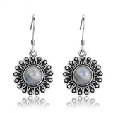 Moonstone Drop Earrings 925 Silver Flower Women's Jewelry