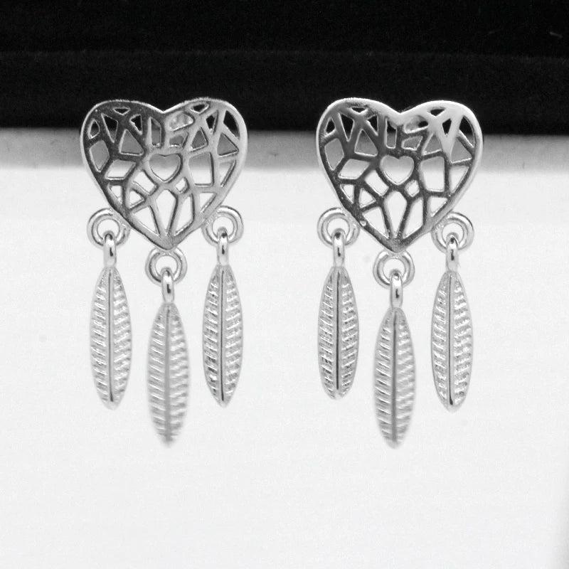 925 Silver Dream Catcher Feather Earrings Love Studs