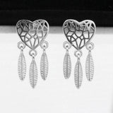 925 Silver Dream Catcher Feather Earrings Love Studs