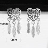 925 Silver Dream Catcher Feather Earrings Love Studs
