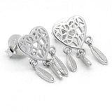 925 Silver Dream Catcher Feather Earrings Love Studs