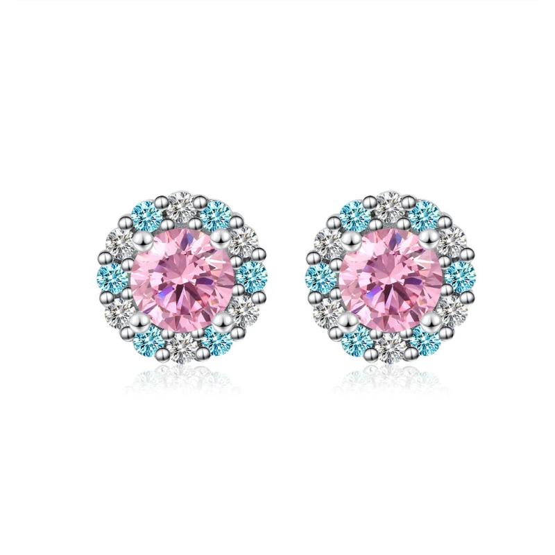 925 Sterling Silver Zirconia Round Earrings Stud SE295