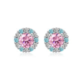 925 Sterling Silver Zirconia Round Earrings Stud SE295