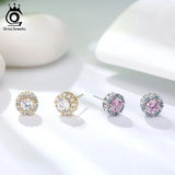 925 Sterling Silver Zirconia Round Earrings Stud SE295