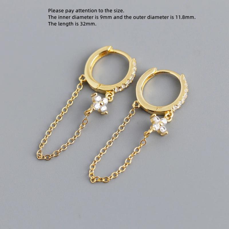 925 Silver Earring Geometry Star Heart Shape Bead Tassel Drop Earring