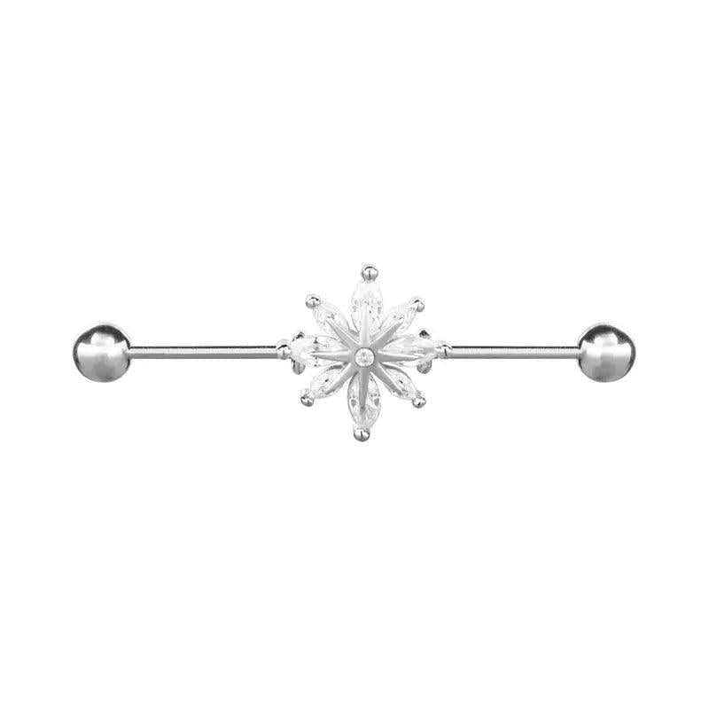 925 Silver Flower Barbell Stud Earrings for Women Piercing