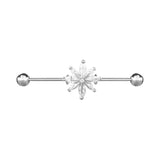 925 Silver Flower Barbell Stud Earrings for Women Piercing