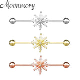 925 Silver Flower Barbell Stud Earrings for Women Piercing