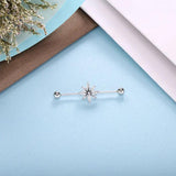 925 Silver Flower Barbell Stud Earrings for Women Piercing