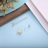 925 Silver Flower Barbell Stud Earrings for Women Piercing