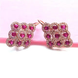 14K Rose Ruby Rhombus Earrings for Women Chinese Dinner Party Jewelry