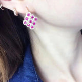 14K Rose Gold Ruby Rhombus Earrings for Women - Chinese Dinner Party Jewelry