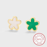 Enamel Four-Leaf Clover Women's Stud Earrings S925 Silver Gift