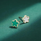 Enamel Four-Leaf Clover Women's Stud Earrings S925 Silver Gift