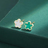 Enamel Four-Leaf Clover Women's Stud Earrings S925 Silver Gift