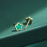 Enamel Four-Leaf Clover Women's Stud Earrings S925 Silver Gift