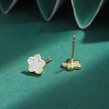 Enamel Four-Leaf Clover Women's Stud Earrings S925 Silver Gift