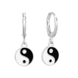 925 Sterling Silver Cathode Anode Hoop Earrings Enamel Tai Chi Pendant