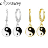 925 Sterling Silver Cathode Anode Hoop Earrings Enamel Tai Chi Pendant