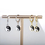 925 Sterling Silver Cathode Anode Hoop Earrings Enamel Tai Chi Pendant
