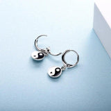 925 Sterling Silver Cathode Anode Hoop Earrings Enamel Tai Chi Pendant