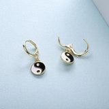 925 Sterling Silver Cathode Anode Hoop Earrings Enamel Tai Chi Pendant