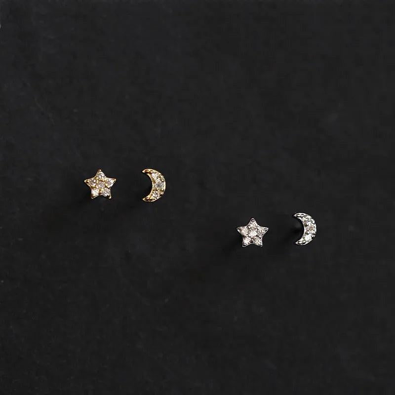 S925 Silver Plated Star Moon Asymmetric Earrings