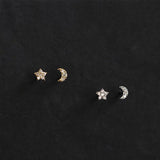 S925 Silver Plated Star Moon Asymmetric Earrings