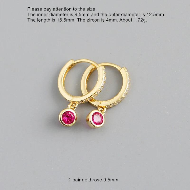 925 Silver Short Drop Earring Colored Zircon French Style