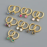 925 Silver Short Drop Earring Colored Zircon French Style
