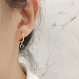 925 Silver Short Drop Earring Colored Zircon French Style