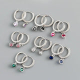 925 Silver Short Drop Earring Colored Zircon French Style