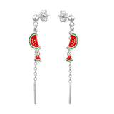 925 Silver Watermelon Chain Earrings Women's Fruit Dangle Piercing Jewelry