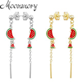 925 Silver Watermelon Chain Earrings Women's Fruit Dangle Piercing Jewelry