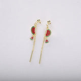925 Silver Watermelon Chain Earrings Women's Fruit Dangle Piercing Jewelry