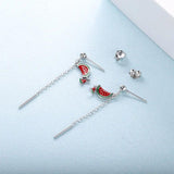 925 Silver Watermelon Chain Earrings Women's Fruit Dangle Piercing Jewelry