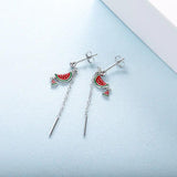 925 Silver Watermelon Chain Earrings Women's Fruit Dangle Piercing Jewelry