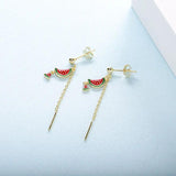 925 Silver Watermelon Chain Earrings Women's Fruit Dangle Piercing Jewelry