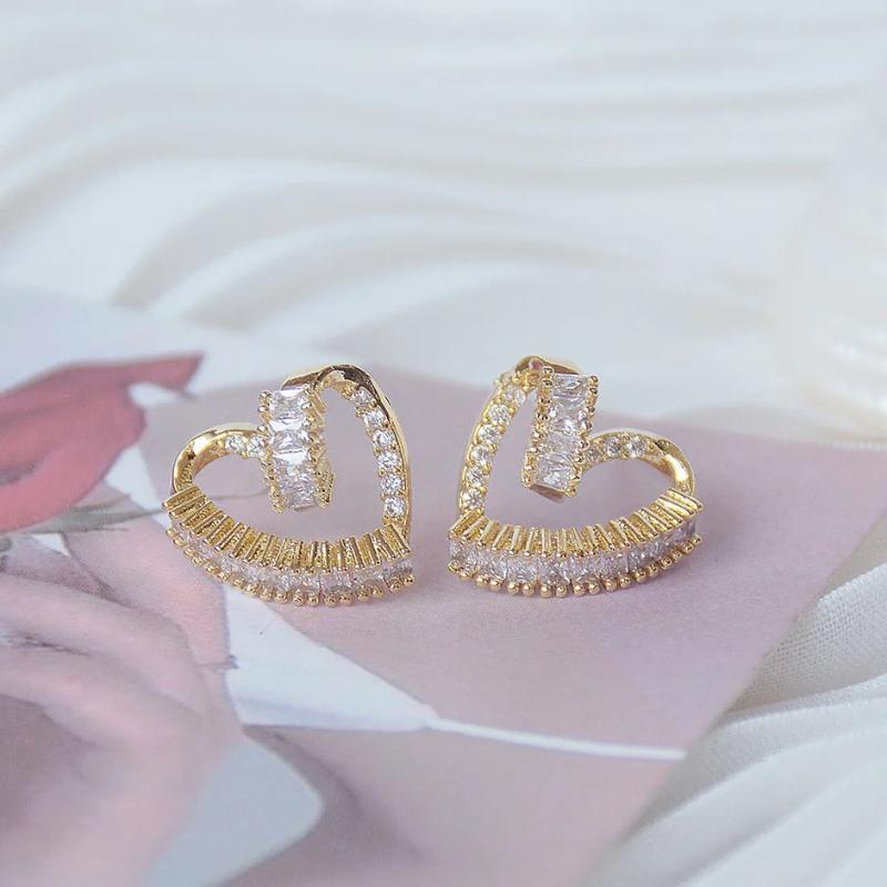 14K Heart CZ Stud Earring for Women