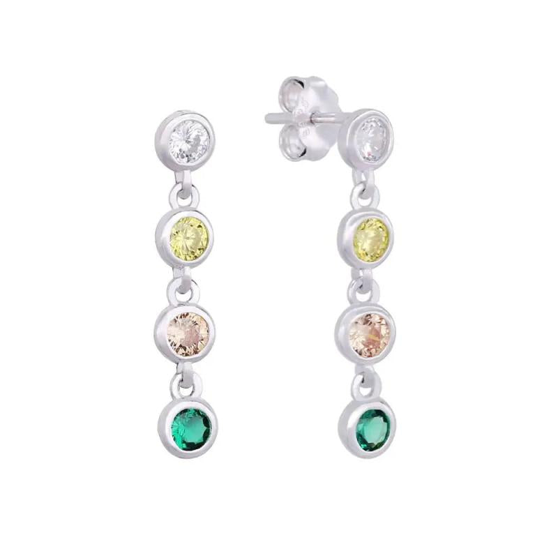 925 Silver Rainbow Zircon Dangle Stud Earring For Women