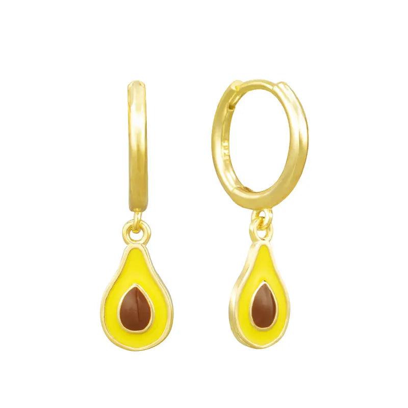 925 Sterling Silver Avocado Hoop Earrings Enamel Summer Fruit Collection