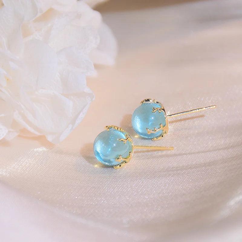 Ocean Glass Ball Stud Earrings Statement Earrings For Women