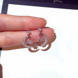 Zircon Flash Stud Earrings Moon Star Design