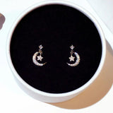 Zircon Flash Stud Earrings Moon Star Design