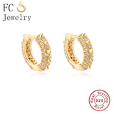 925 Silver Punk Rivet Zircon Hoop Earring