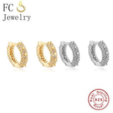 925 Silver Punk Rivet Zircon Hoop Earring